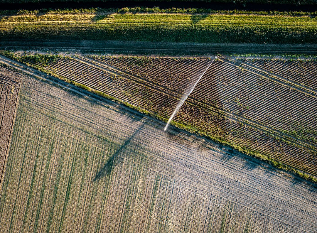 Aerial view of a large irrigated commercial farm